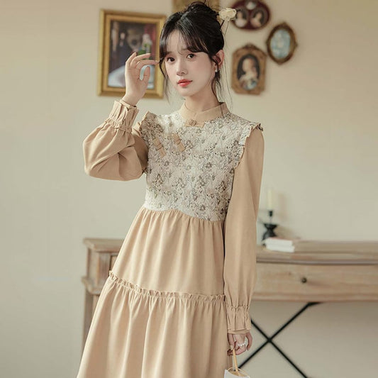 [YUJIAN series]★China style dress★ Switchable, retro, easy to match, date, improves temperament, commuting, floral pattern