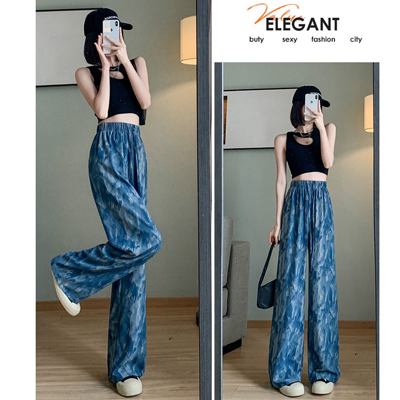 [FENGLIN Series] ★Casual Pants★ Bottoms Trousers Cool Blue Blue Slimming Alphabet