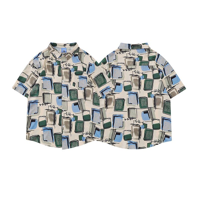 [YGCN Series] ★Shirt★ Aloha Shirt Okinawa Hawaii Tops Short Sleeve Shirt Unisex Men's Seaside Plaid Pattern