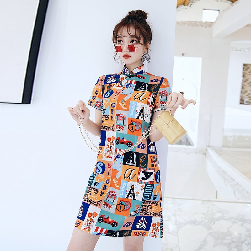 Chinese Style Dress SML XL 2XL One Piece After-Party Entrance Ceremony Retro Short Sleeve Floral Print A-line Unique