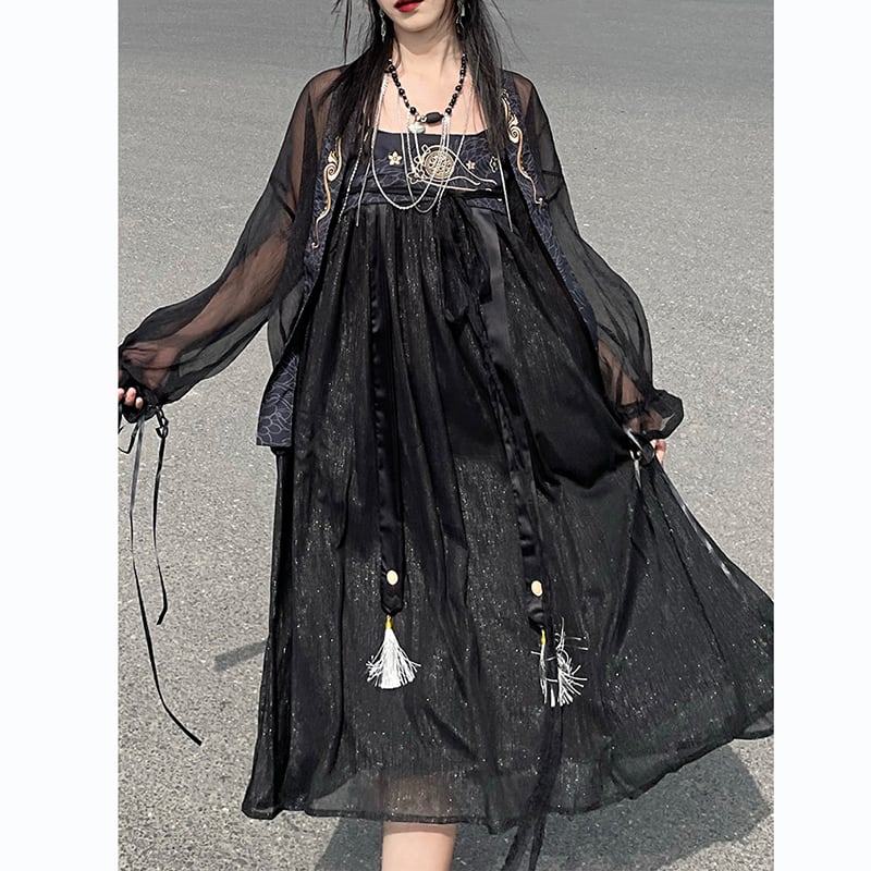 [Ancient monster house---Oryu series] ★China style skirt★ Hanfu dress Black Black ML Cute Original