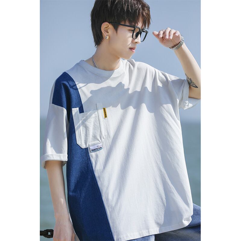 [MANYSTON Series]★China style T-shirt★ Tops 2color Unisex Men's Short sleeve Color scheme Black White Cotton