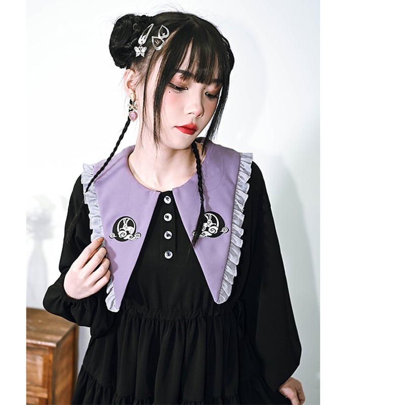 [Old Monster --- Rabbit Series] ★Chinese style dress★ Embroidery cute rabbit original black black cute SML