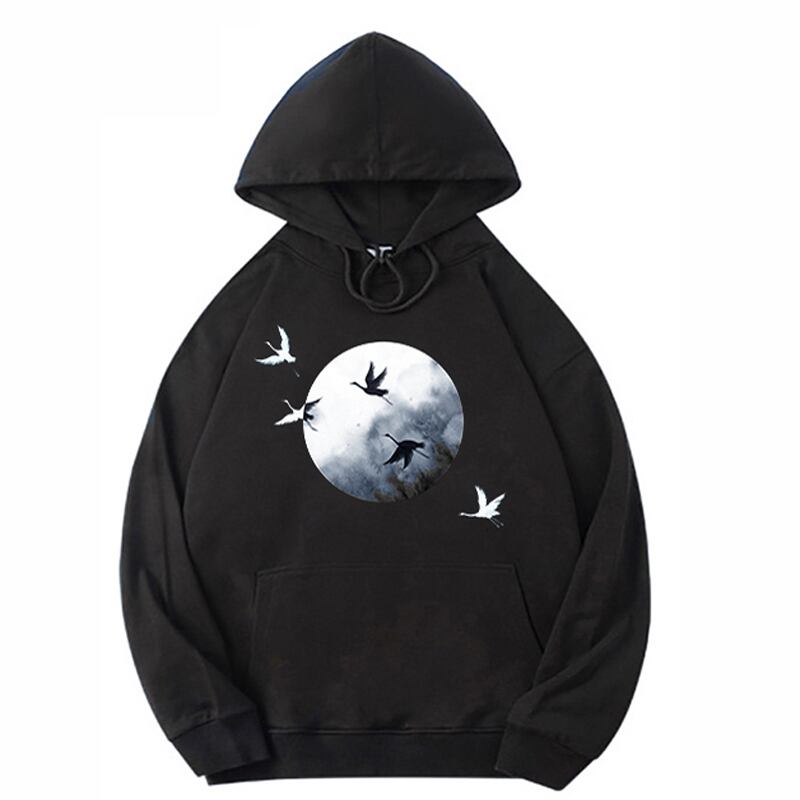 [Kuraho Koya Series] ★China style hoodie★ 2color black or white tops unisex crane with hat ML XL 2XL