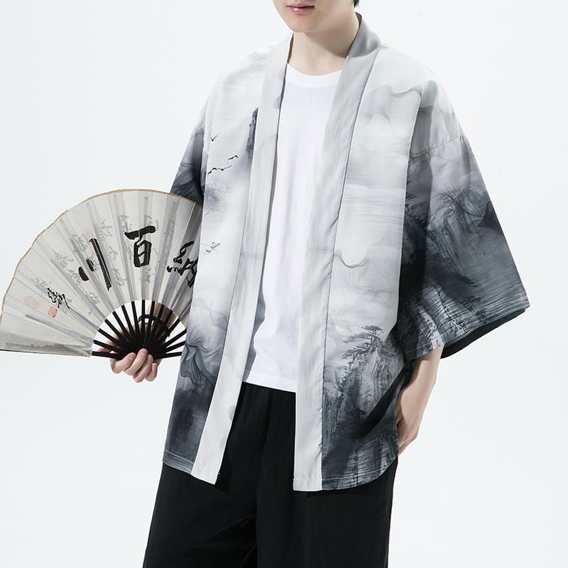 [ZHENNAN Series]★China style happi coat★2color Unisex Men's Large size Ink pattern Cool Easy to match