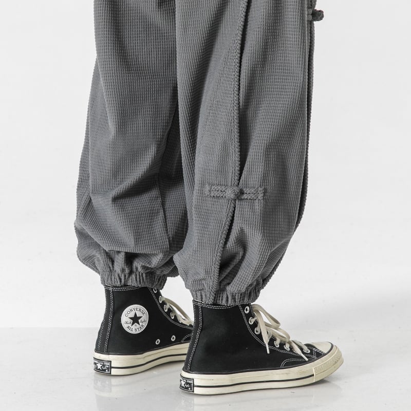 [Small Trouble Series]★China Style Pants★ 3color Bottoms Unisex Men's Large Size China Button Gray Black