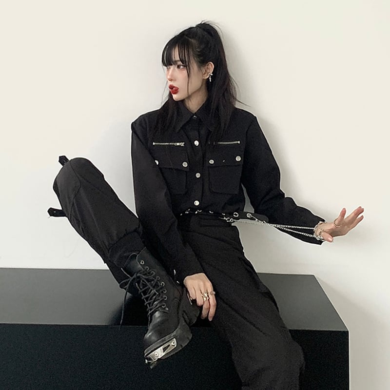 [DUOMIAOTU series]★Setup Single item order★ Shirt or pants Casual Cool Black Black