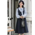 Load image into Gallery viewer, [MEIYI Series] ★One Piece★ Long Length Faux Layered Ribbon Women's Commuting Date Navy Blue
