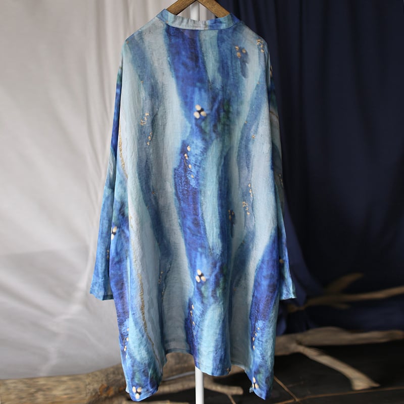 [LIANSHANG Series] ★Chinese style tops★ Shirt, long shirt, blue, loose, slimming, Chinese clothes