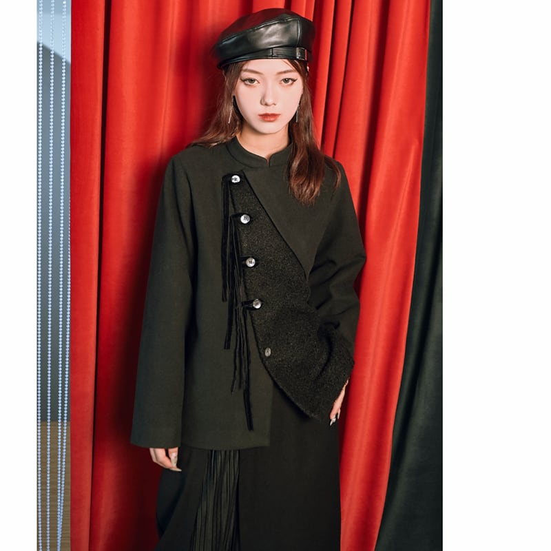 [Kokaisha --- Chichiku Series] ★China style outerwear★ Rasha switching fake layered black black