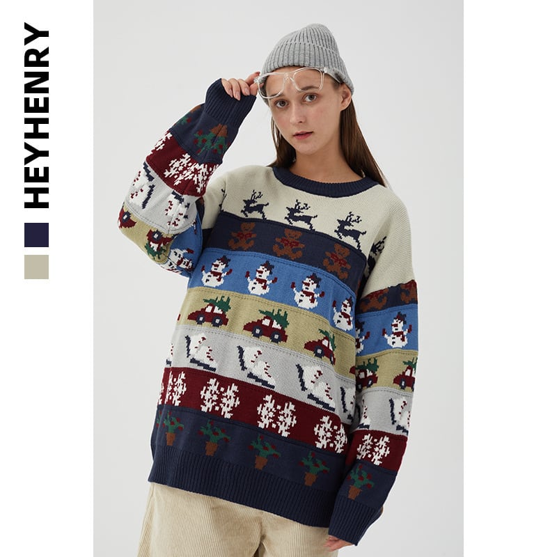 [HeyHenry Series]★Sweater★ 2color Christmas New Year Red Green Blue Deer Pattern Autumn/Winter Men's Couple Clothes Unisex