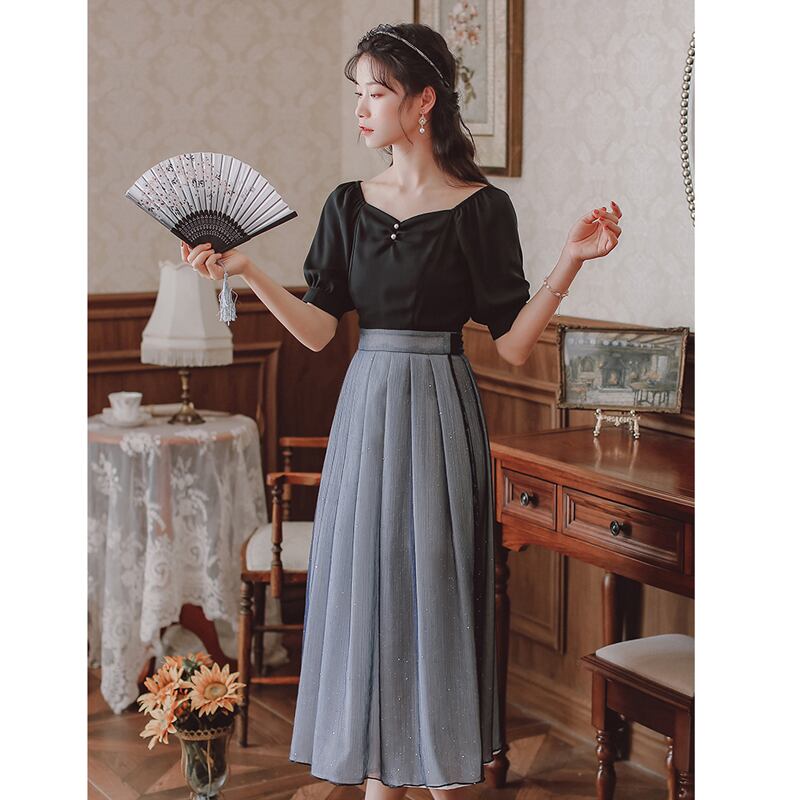 [Shokensho Series] ★Long length dress★ Switching date OL office temperament improvement elegant S M L XL