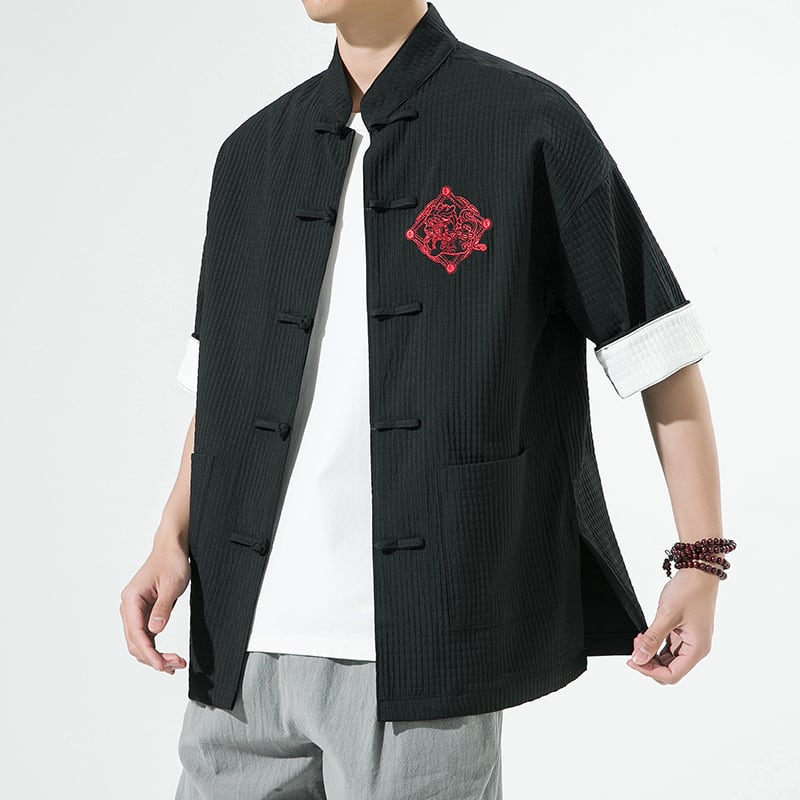 [Small Troubles Series]★China Style Shirt★ Tops 6color Unisex Men's Large Size Improved Tang Suit