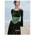 Load image into Gallery viewer, [Big Blue Dragon Series] ★China style dress★ Switching velvet bamboo embroidery green sexy
