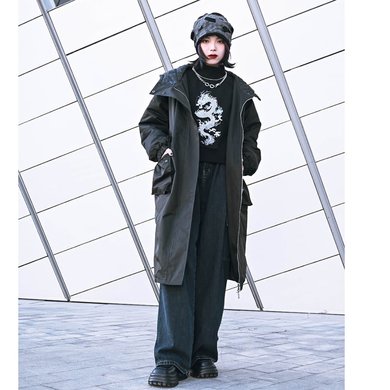 [Ancient Monster House---Kinryu Series] ★China style coat★ Cotton coat, thick, warm, winter clothes, long coat, black, black