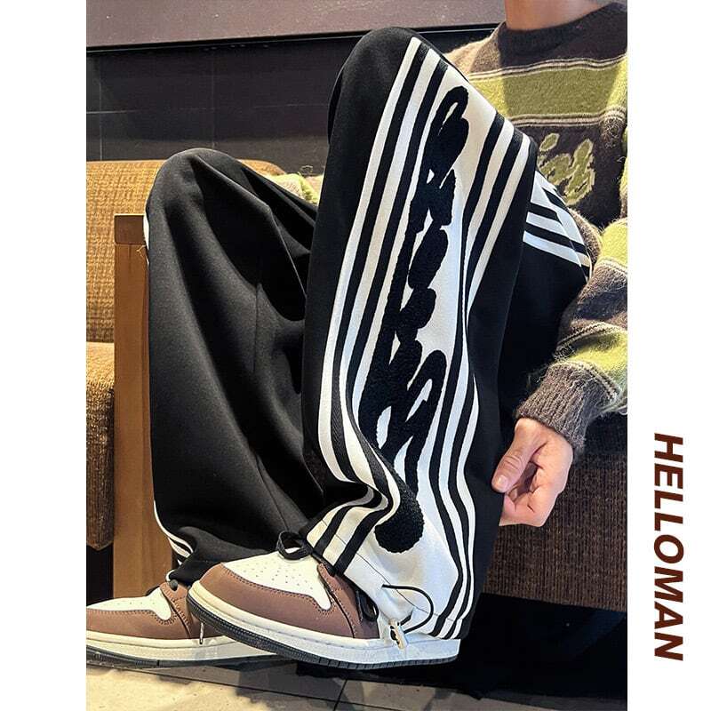 [V37 Series]★Casual Pants★ 3color Bottoms Unisex Men's Vertical Stripes Red Black White