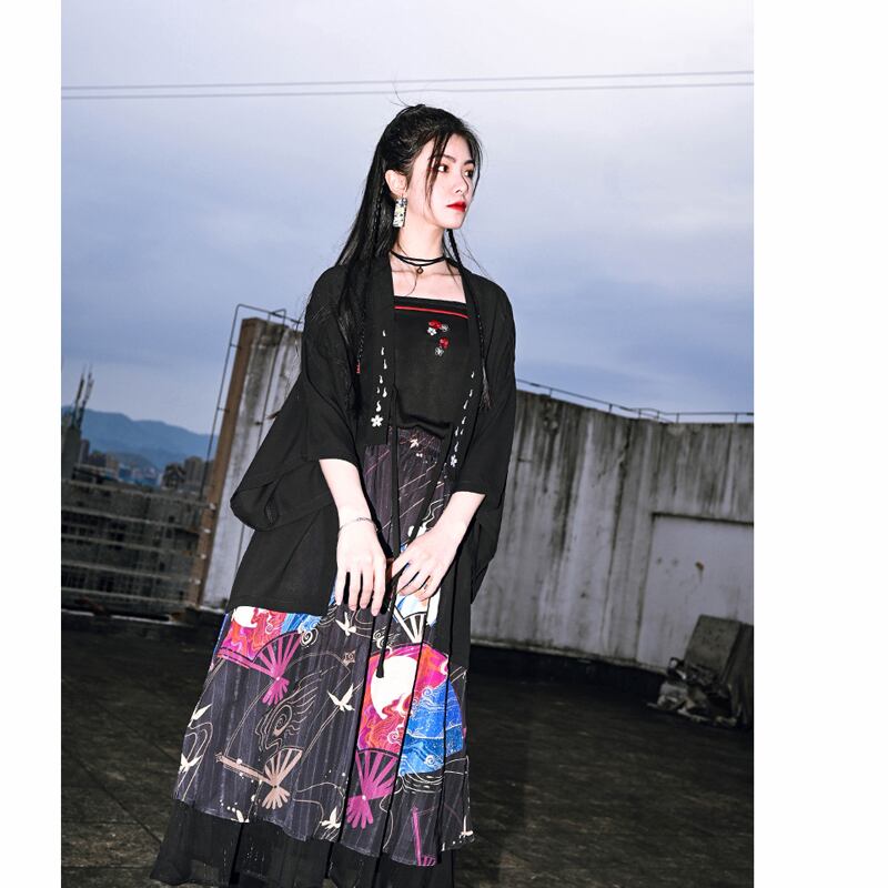 [Old Monster---Sakura Dye Series]★China style camisole★Sexy embroidered Easy to match Black Black