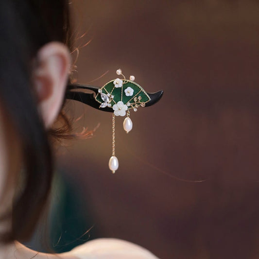 [Ma series] ★China style hair ornament★ 1 hairpin, ladies accessories, folding fan, sense green, improves temperament