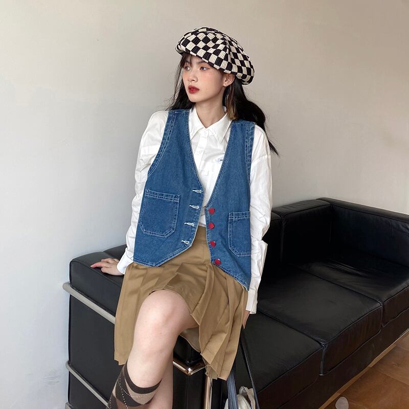 [KEKE Series] ★Vest★ Tops Denim Jeans Stylish Cute Button Hat Easy to match