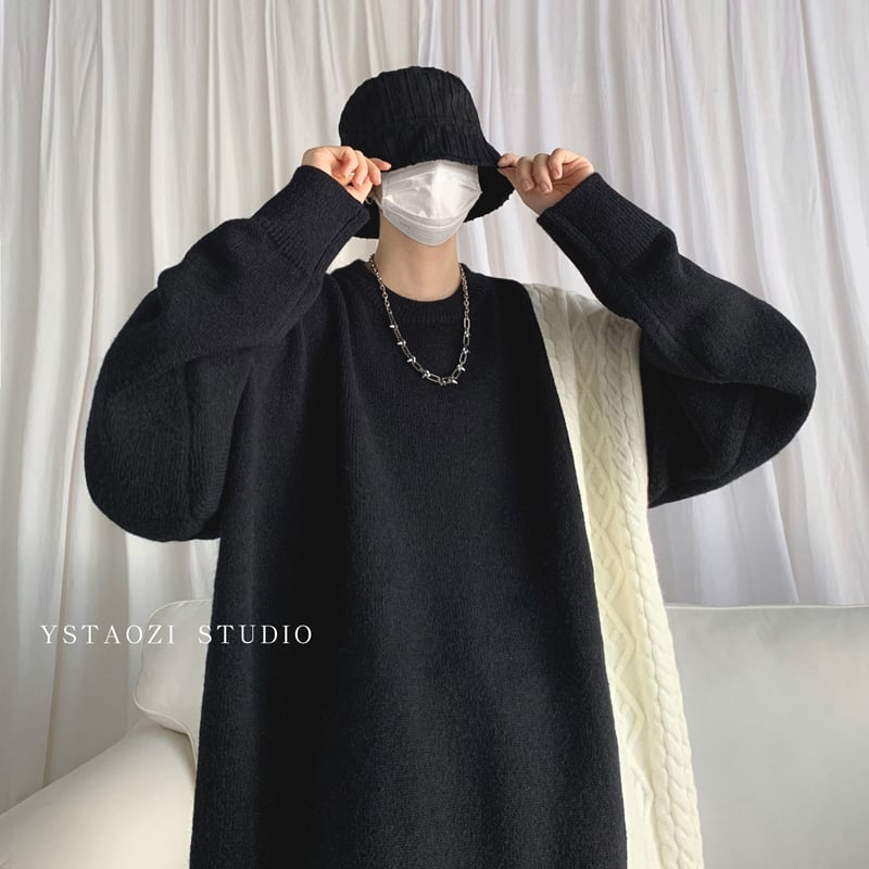 [Emeisa Series] ★Sweater★ 2 colors Unisex Men's Color scheme Casual ML XL 2XL White Blue Black