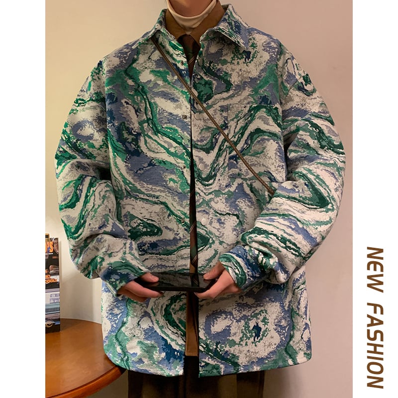 [KCSJ Series]★Jacket★ 2color Outerwear Camouflage Pattern Ink Pattern Unisex Men's Large Size Blue Red