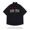 Load image into Gallery viewer, [FANMAN Series]★Shirt★ 2color Tops Short Sleeve Shirt Unisex Men's Embroidery Rose Brown Navy
