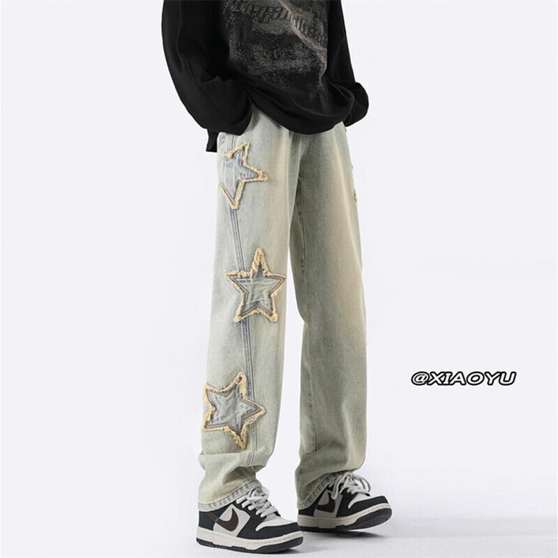 [Emeisa Series] ★Denim Pants★ Bottoms Pants Unisex Men's Retro Star Star Large Size