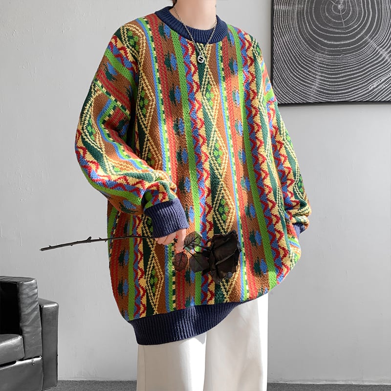 [ZHUIYI Series] ★Sweater★ 2color Knit Tops Unisex Men's Large Size Ethnic