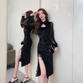 Load image into Gallery viewer, [Hundred Minute Eight Series] ★Cheongsam Dress★ Velvet Switching Floral Pattern Slimming Sexy Black Black SML XL
