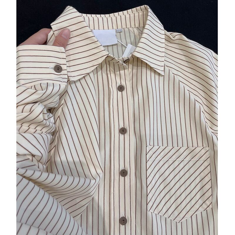 [YIHAO Series]★Shirt★ Tops, long sleeve shirt, vertical stripes, striped pattern, easy to match, ladies, loose fit