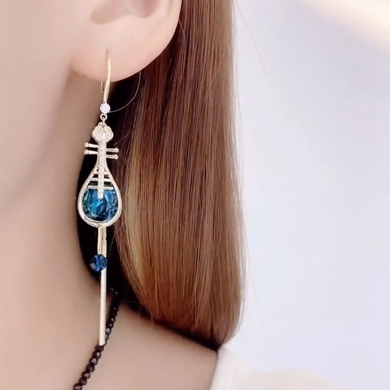 【CINSHEEシリーズ】★チャイナ風耳飾り★ ピアス 2color チャイナ風アクセサリー レッド ブルー 赤 青