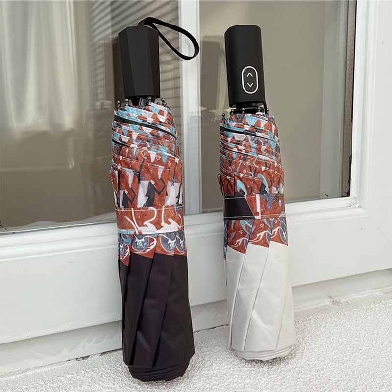 [Hin Umbrella STUDIO Series] ★China style umbrella★ Rainy &amp; sunny 2color 8 ribs dual use tri-fold umbrella manual &amp; jump rainy season rainproof soup oil painting style sun protection deer