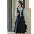 Load image into Gallery viewer, [MEIYI Series] ★One Piece★ Long Length Faux Layered Ribbon Women's Commuting Date Navy Blue
