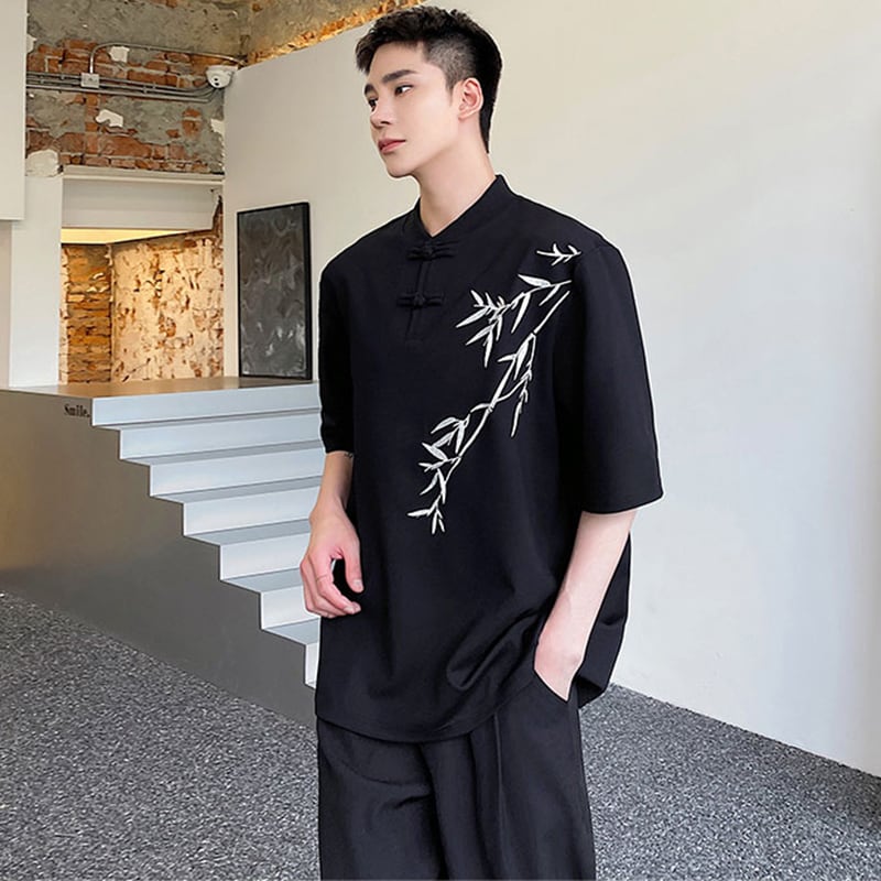 [WENYI Series] ★China style T-shirt★ 2color tops with design, bamboo, unisex, men's, black, white