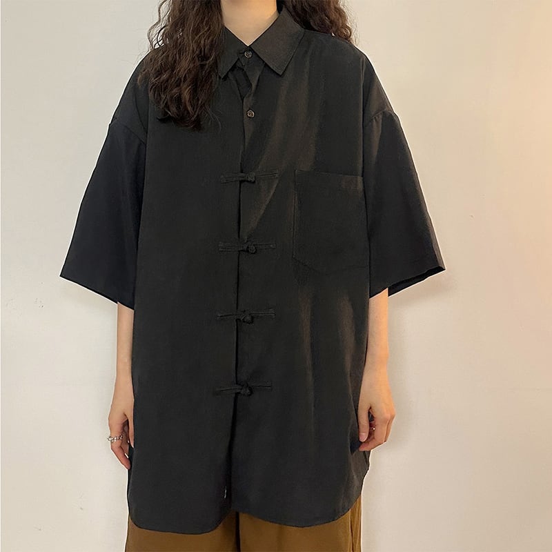 [UATONLINE Series]★China style shirt★ 2color tops China button unisex men's color scheme green black blue