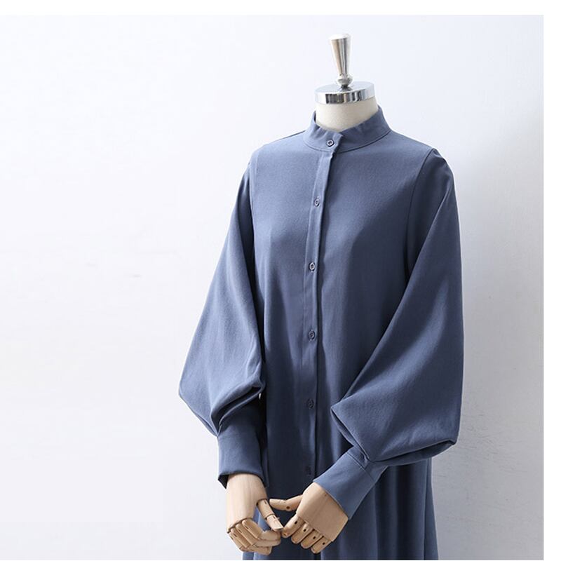 [Hangu Musume Series]★Shirt dress★3color stand neck blue light brown white blue white