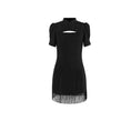 Load image into Gallery viewer, [Da Qinglong Shu Series] ★China-style dress★ Improved cheongsam dress, fringe, short length, switching black, black
