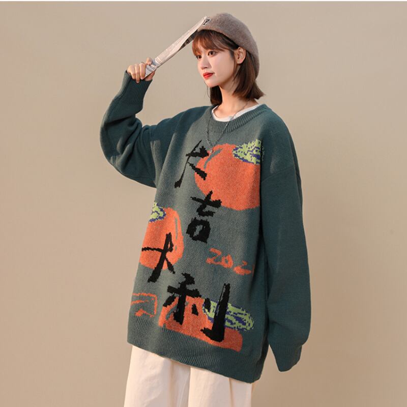 [Ushiomiomi Series] ★Sweater★ 3color knit tops Unisex Men's Letter pattern Kanji pattern Cute Casual