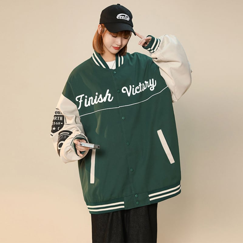 [GEBOXUAN series] ★Outer★ Stadium jacket 2color Unisex Men's Large size Color scheme Black Green