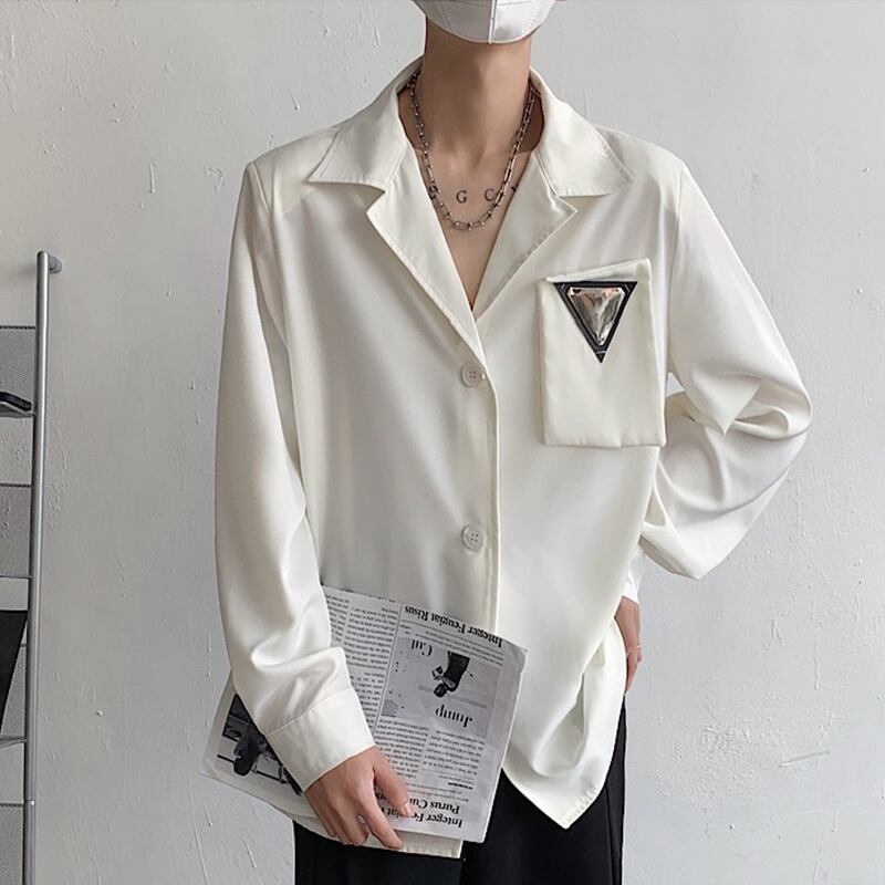 [JIANGKE Series]★Shirt★ 2color Unique Tops Long Sleeve Shirt Unisex Men's White Black