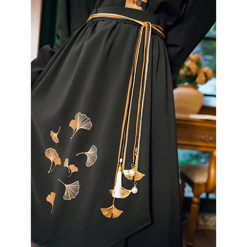 [Kokaisha --- Leaf Series] ★China style skirt★ Bottoms Switching Color scheme Floral print Black Black