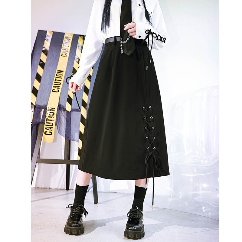 [Kokaisha---Yayo Overture Series] ★China style skirt★ Spring clothes Autumn clothes Bottoms Slit Black Black Street Black Black