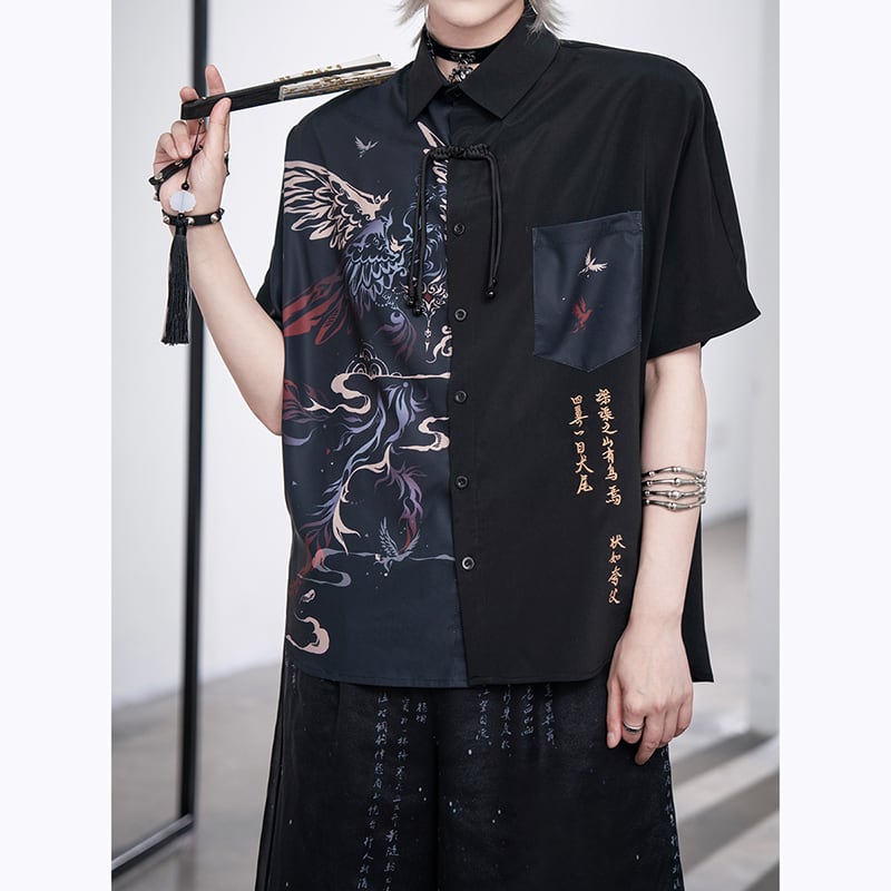 [Kyoto---Mountains and Seas - 囂 Series]★Chinese style setup, single item order★ Shirt or pants, lettering pattern, unisex, men's