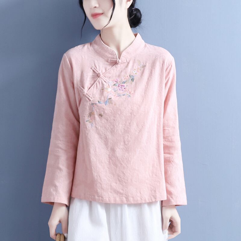 [Qing Series]★Chinese style tops★ 4color embroidered tops slimming Chinese clothes White Blue Green Purple Pink