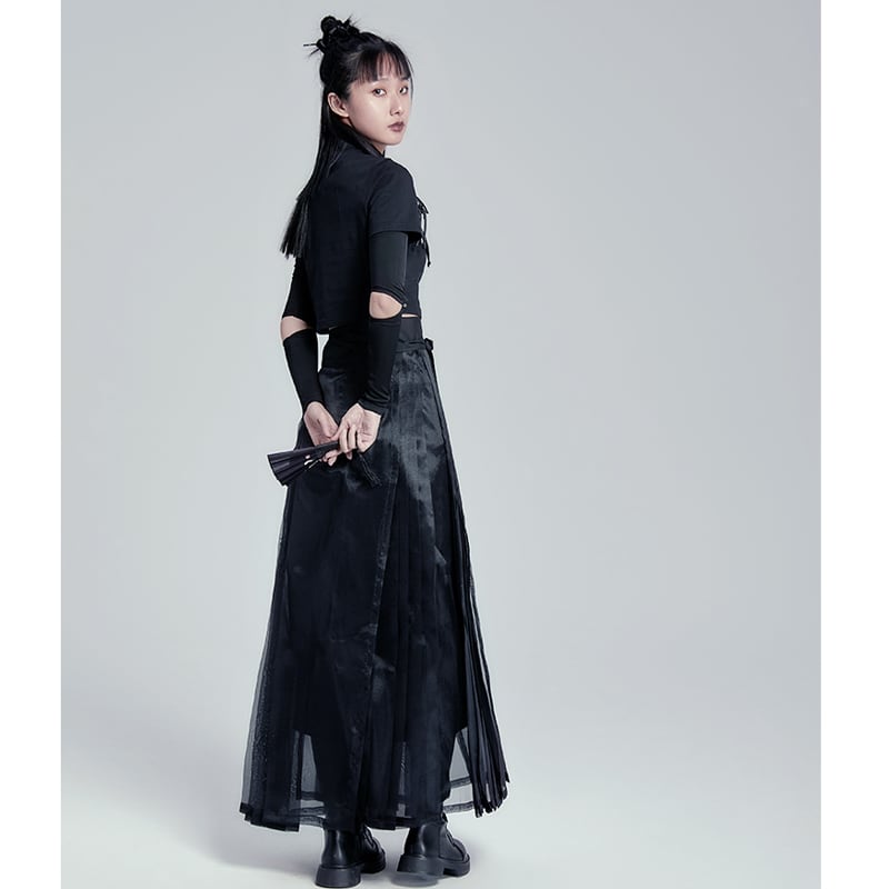 [Cloud-shaped hairpin series] ★China style skirt★ Mamian skirt Plain simple bottoms Black Black SML