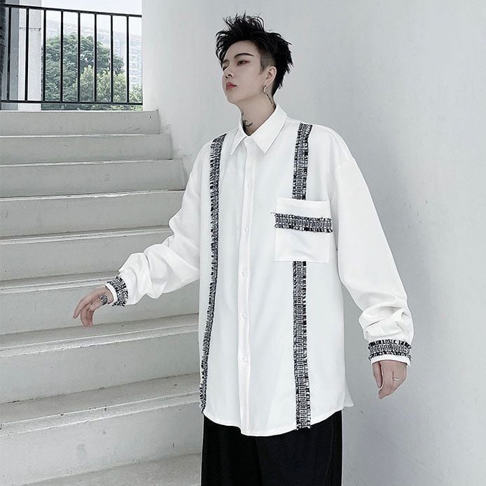 [Kouisha Series]★Shirt★ 2color Unisex Men's Simple Casual White Black ML XL Long Sleeve Tops