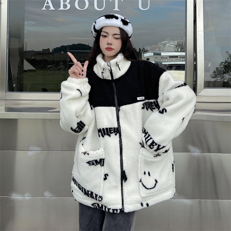 [Style Series] ★Outer★ 2color Jacket Unisex Men's Black White Black White Thick Warm