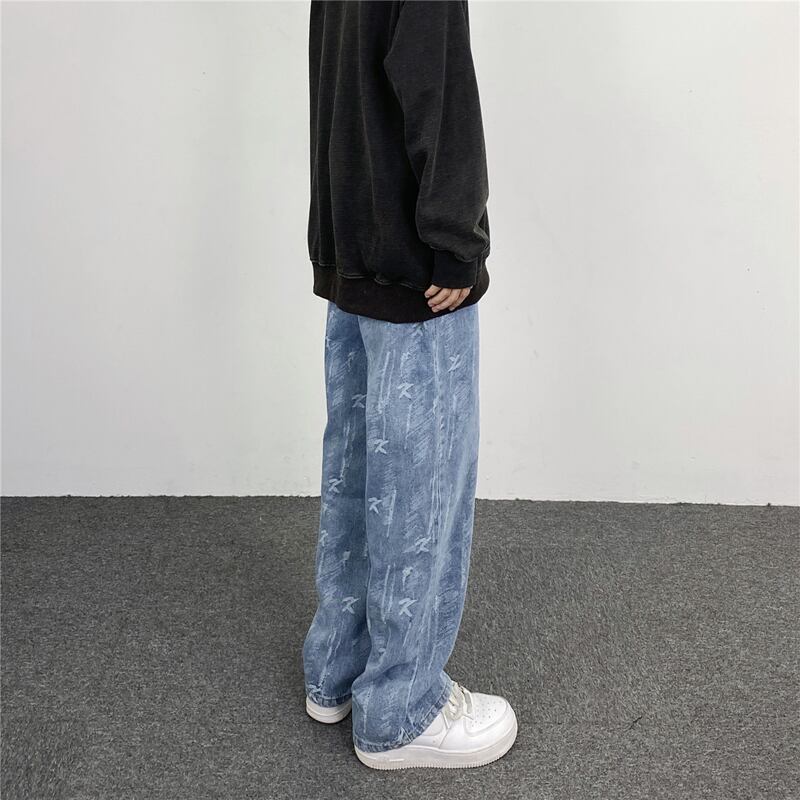 [MGJM Series]★Denim Pants★ Bottoms Unisex Men's Trousers Blue Blue Print Easy to Match