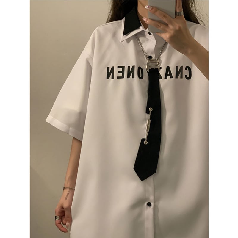 [Fujiiman Series]★Shirt with tie★ Shirt 2color Short sleeve shirt Unisex Men's Alphabet