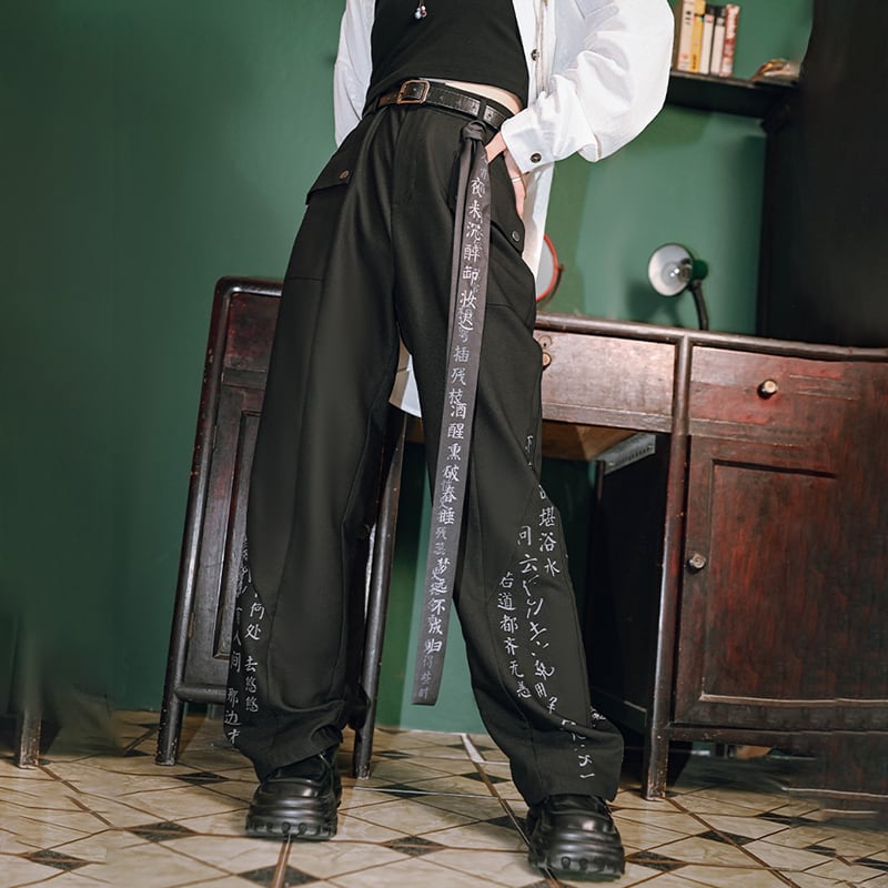 [Ancient monsters---Kabunji series]★China style trousers★Bottoms Casual pants Original lettering pattern Black